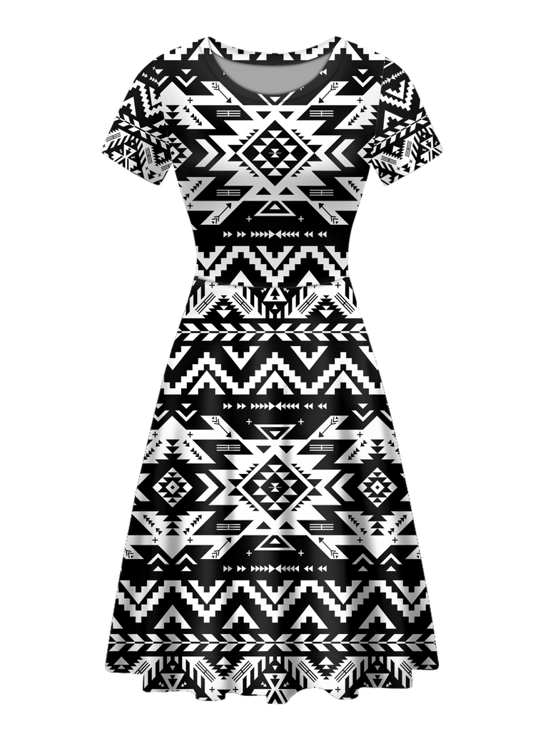 GB-NAT00441 Black Native Tribes Pattern Round Neck Dress