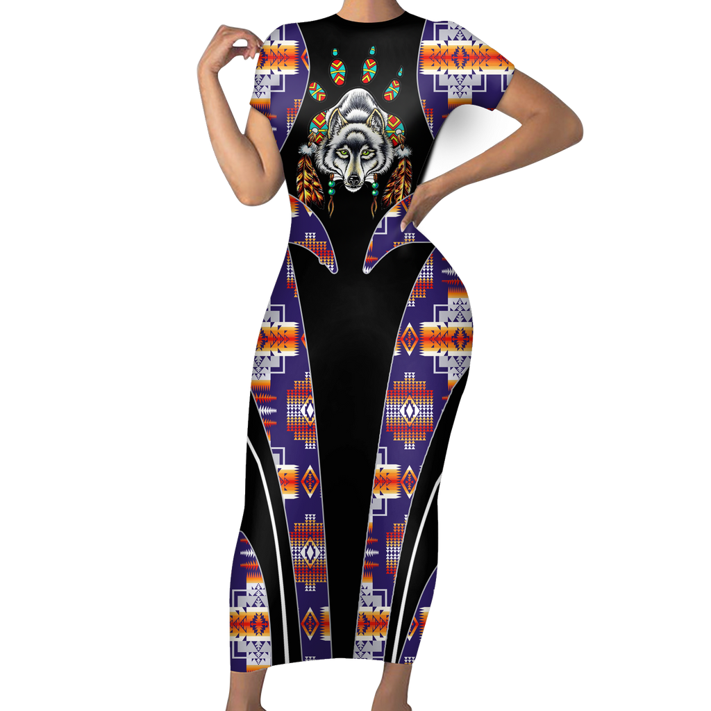 Powwow StoreSBD0046 Pattern Native ShortSleeved Body Dress