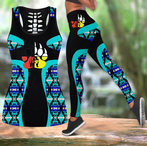 COMB2091 Pattern Native American  Hollow Tank Top And Legging Sets