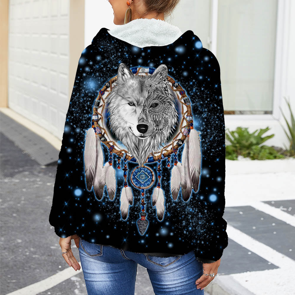 Powwow Storegb nat00010 02 native american womens borg fleece hoodie with half zip
