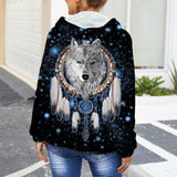 GB-NAT00010-02 Native American Women's Borg Fleece Hoodie With Half Zip