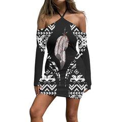 Powwow Store3WDSGA060007 Pattern Native Women’s Stacked Hem Dress With Short Sleeve