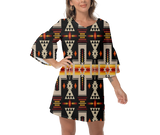 Powwow StoreGBNAT0006201 Native  Design Print Women's VNeck Dresss