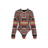 Powwow StoreGBNAT0004611 Tribes Pattern Women's Raglan Sleeve Hooded Bodysuit