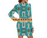 Powwow Storegb nat00062 04 pattern native long sleeve dress with waist belt