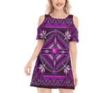 Powwow StoreGBNAT0002305 Pattern Native Women's Cold Shoulder Oneck Dress