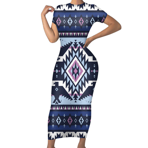 Powwow StoreSSBD0002  Tribes Pattern Native American ShortSleeved Body Dress