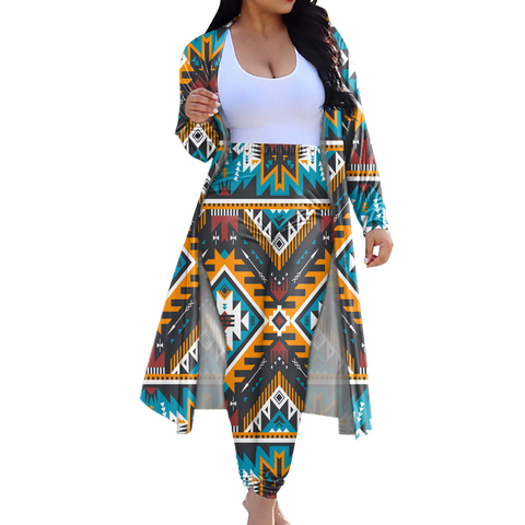 GB-NAT00406 Tribe Design Native American Cardigan Coat Long Pant Set