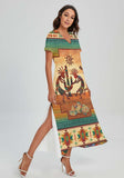 Powwow Storegb nat00054 pattern native v neck dress with side slit