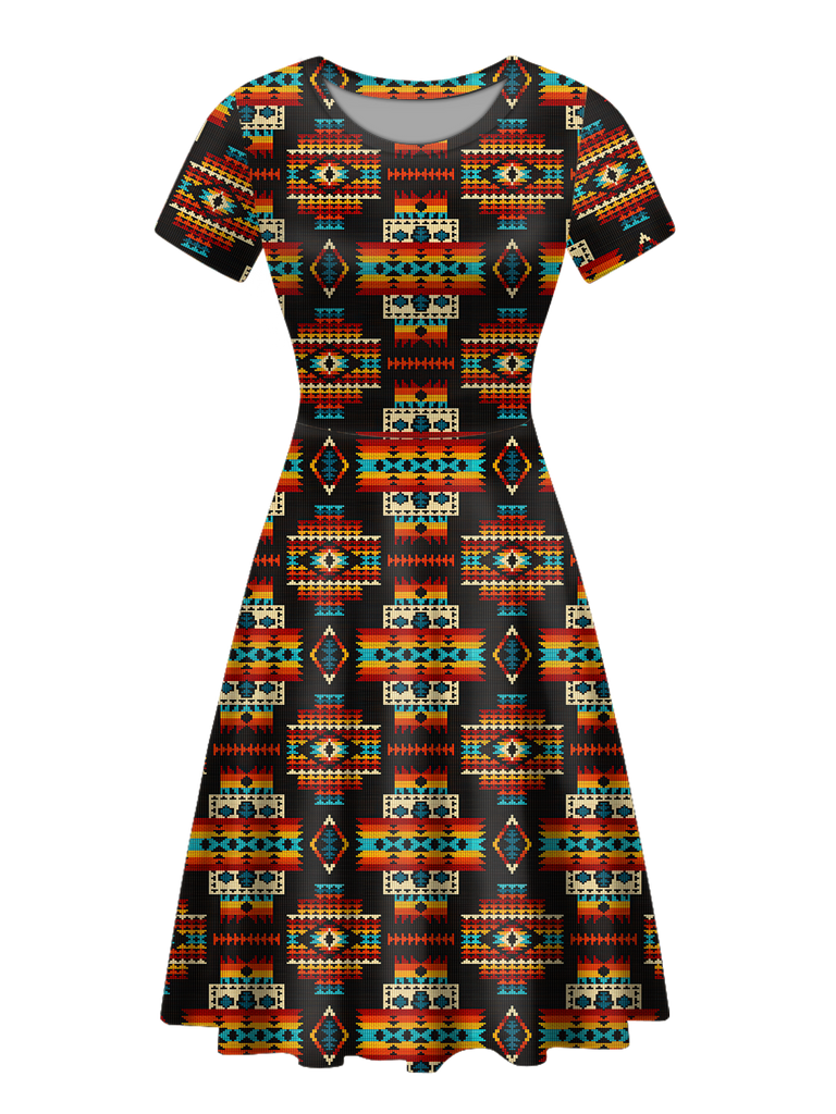 Powwow StoreGBNAT00402 Native Tribes Pattern Round Neck Dress