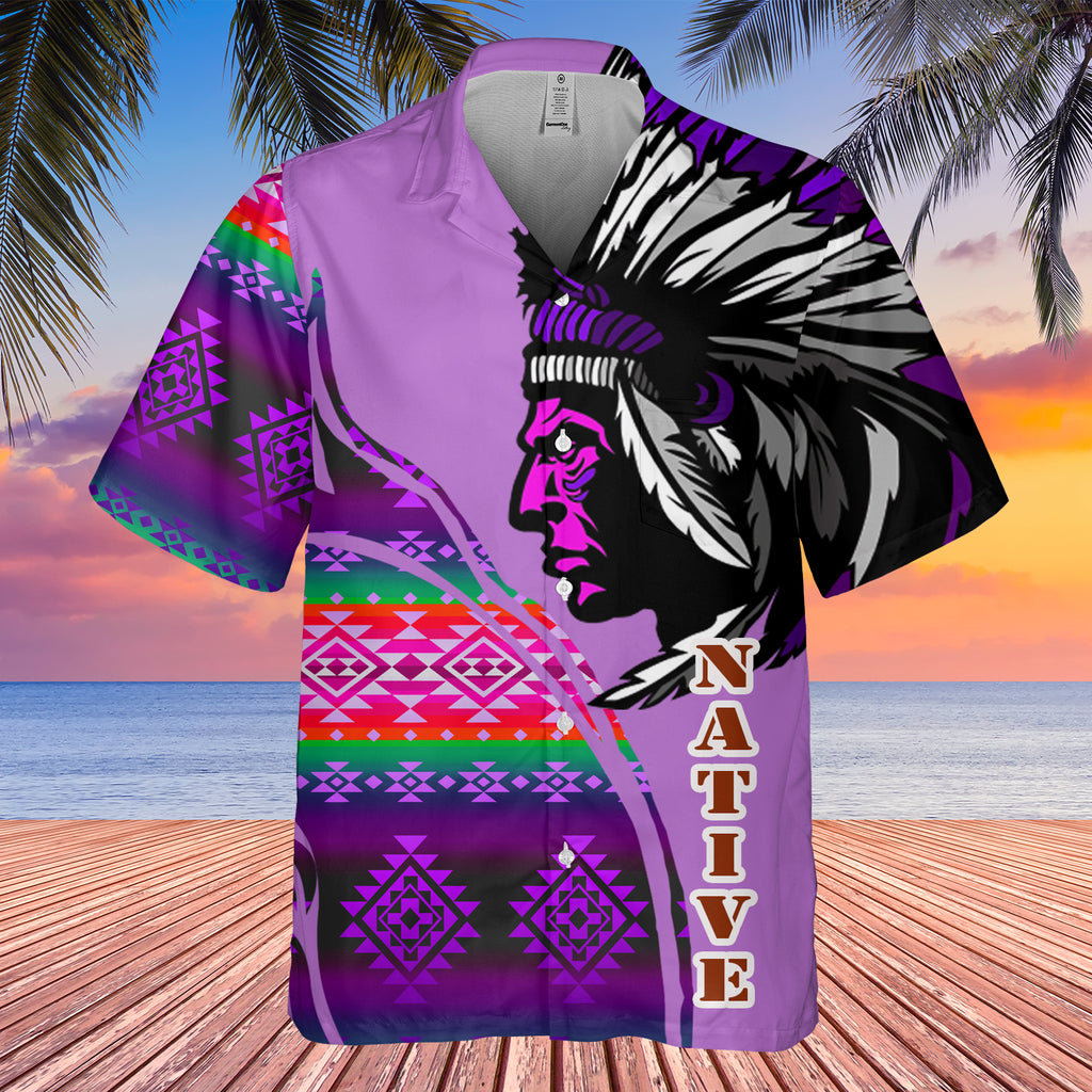 Powwow StoreGBHW000223 Tribe Design Native American Hawaiian Shirt 3D