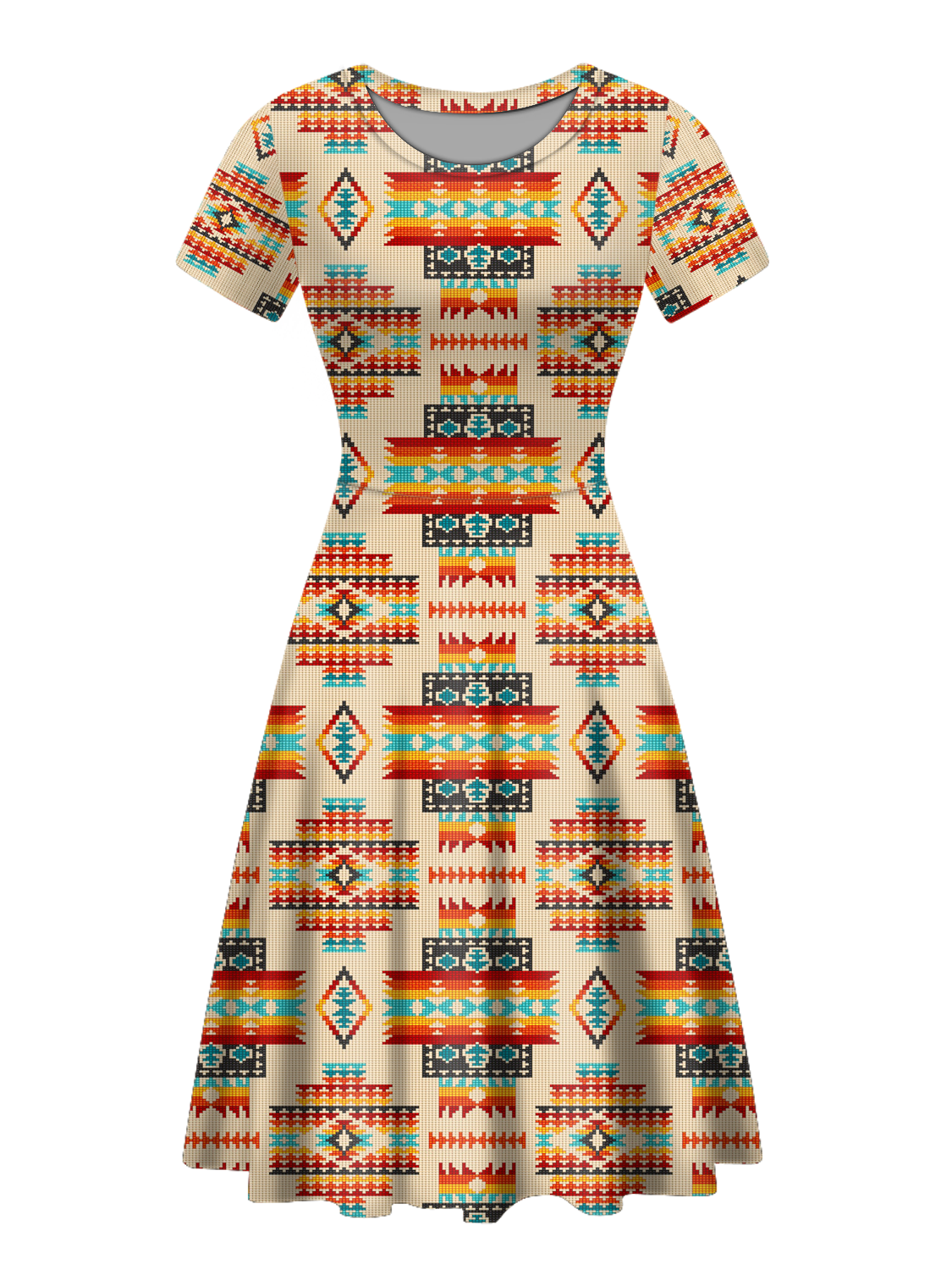 GB-NAT00402-03 Native Tribes Pattern Round Neck Dress – Powwow Store