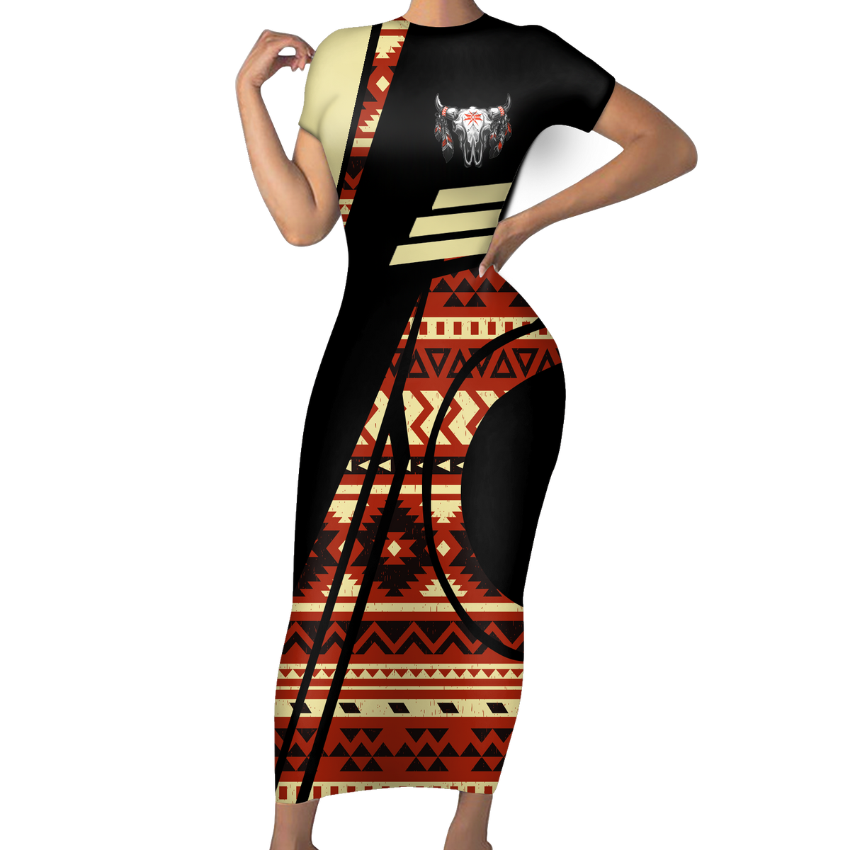 Powwow StoreSBD0051 Pattern Native ShortSleeved Body Dress