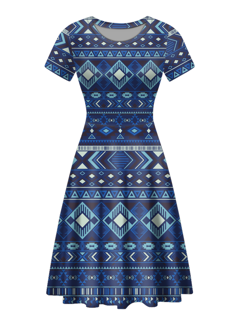 Powwow StoreGBNAT00407 Native Tribes Pattern Round Neck Dress