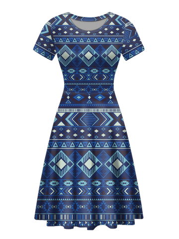 GB-NAT00407 Native Tribes Pattern Round Neck Dress