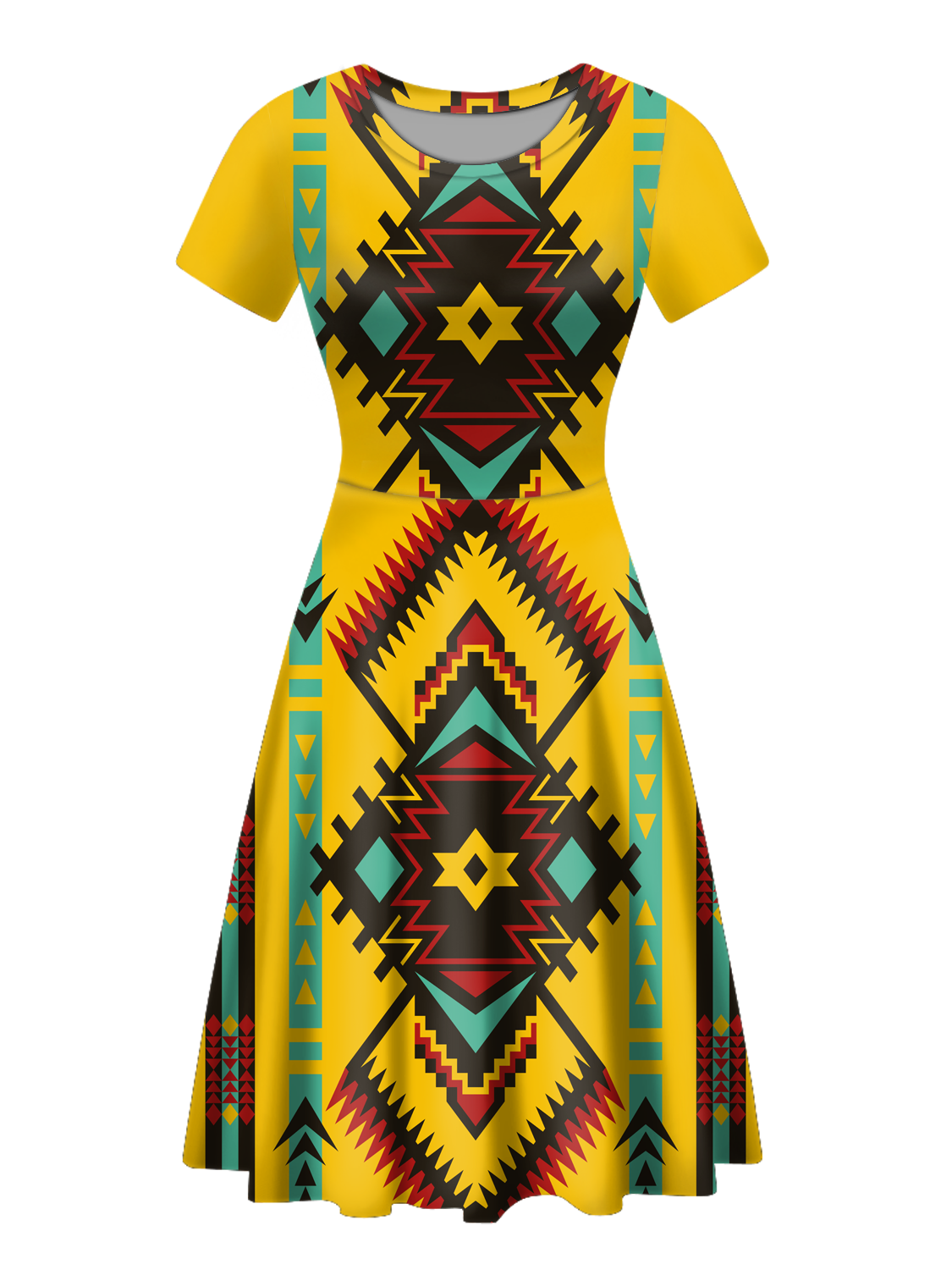 GB-NAT00413 Native Tribes Pattern Round Neck Dress – Powwow Store