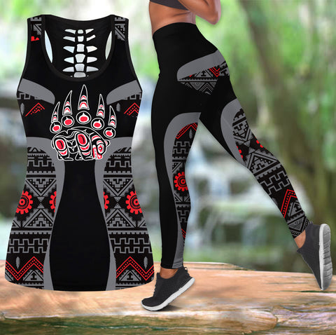 COMB2095 Pattern Native American  Hollow Tank Top And Legging Sets