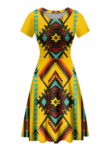 GB-NAT00413 Native Tribes Pattern Round Neck Dress