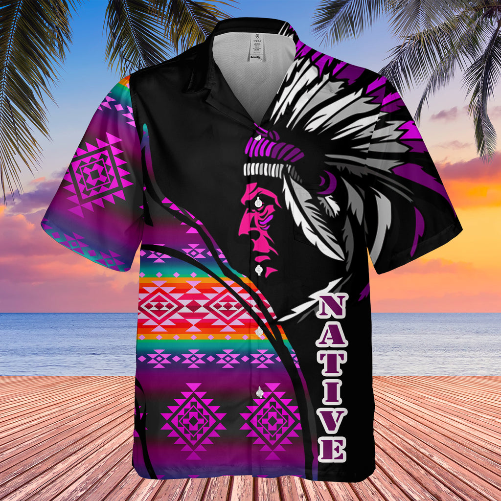 Powwow StoreGBHW000218 Tribe Design Native American Hawaiian Shirt 3D