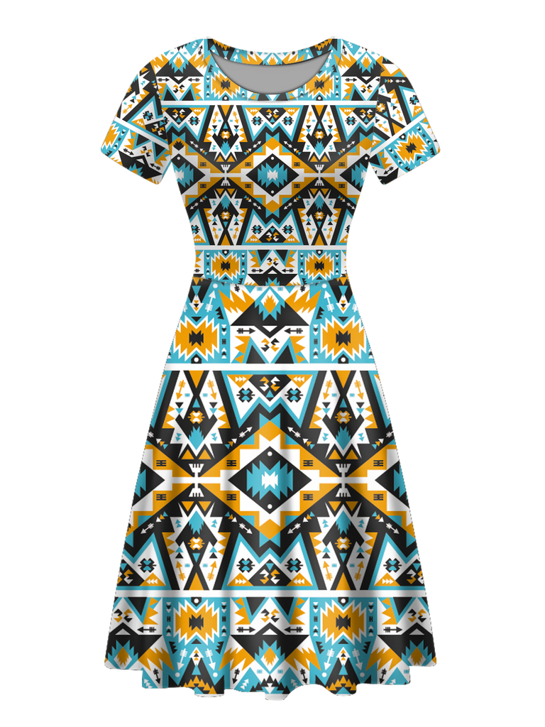 Powwow StoreGBNAT00621 Native Tribes Pattern Round Neck Dress