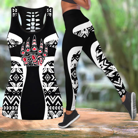 COMB2096 Pattern Native American  Hollow Tank Top And Legging Sets