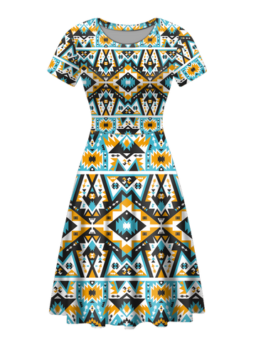 GB-NAT00621 Native Tribes Pattern Round Neck Dress