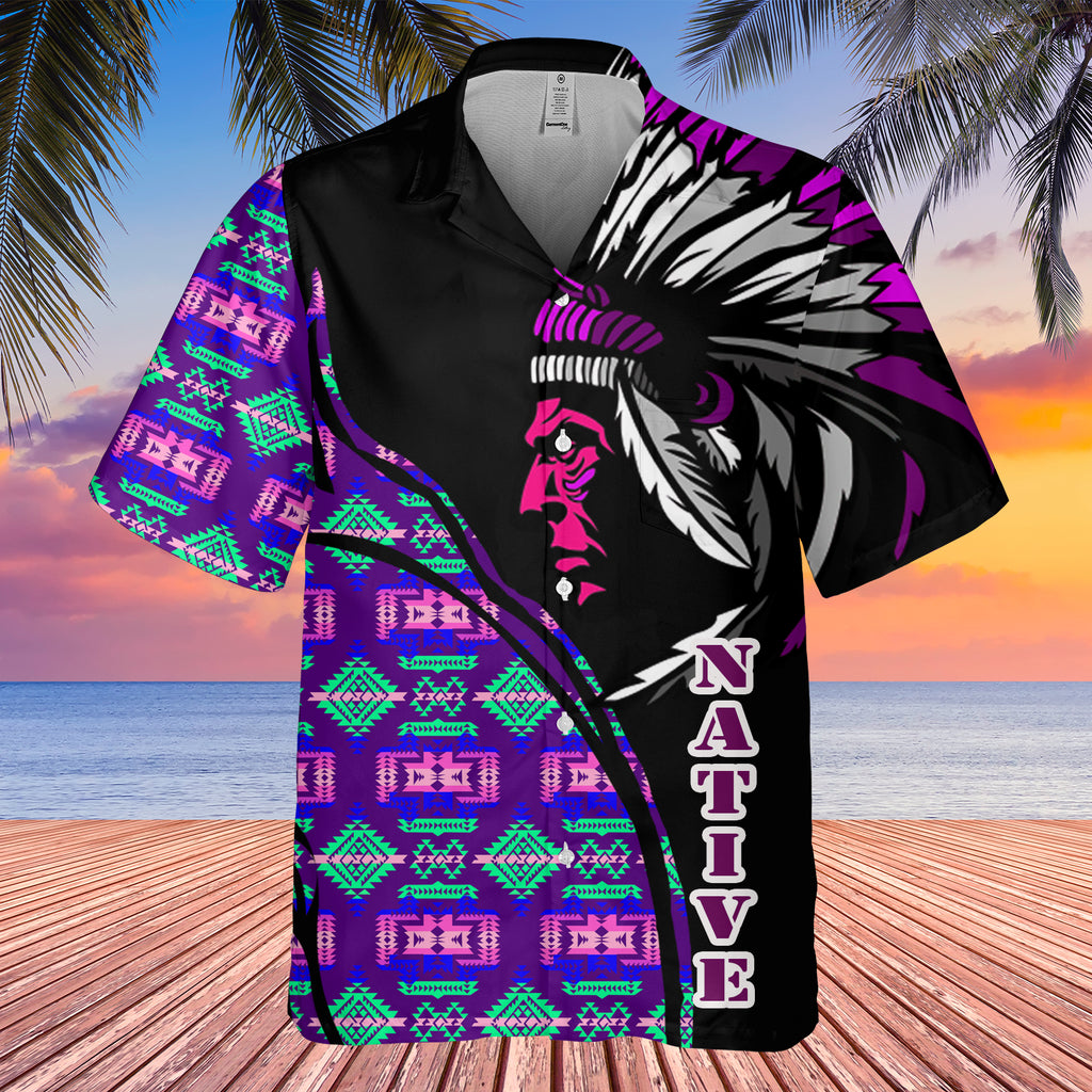 Powwow StoreGBHW000217 Tribe Design Native American Hawaiian Shirt 3D