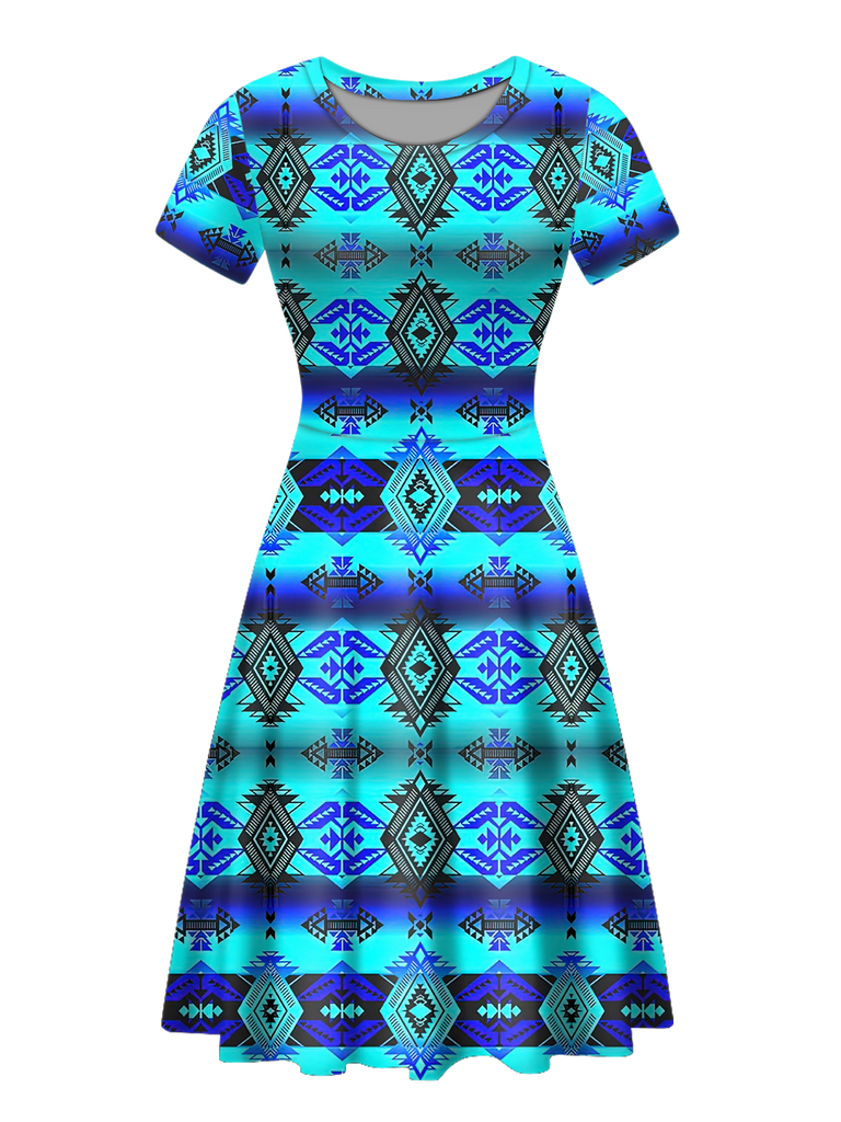 Powwow StoreGBNAT00625 Native Tribes Pattern Round Neck Dress