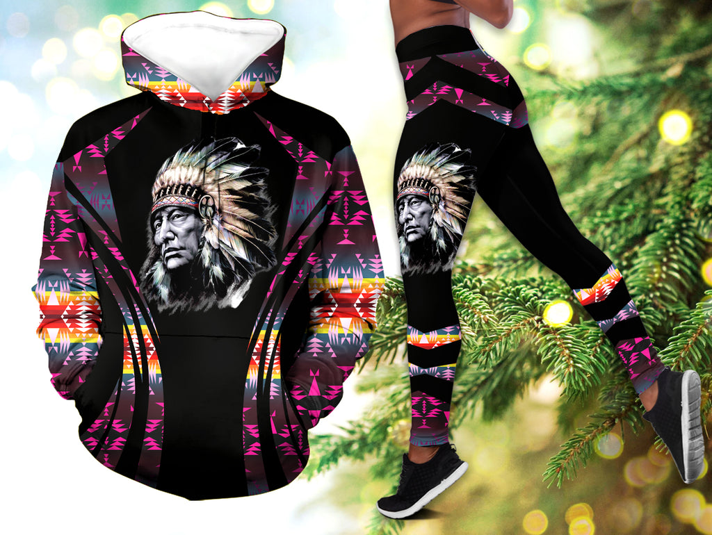 Powwow StoreHLS00698 Pattern Native 3D Hoodie Legging Set