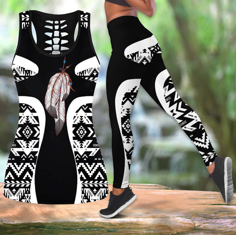 COMB2097 Pattern Native American  Hollow Tank Top And Legging Sets