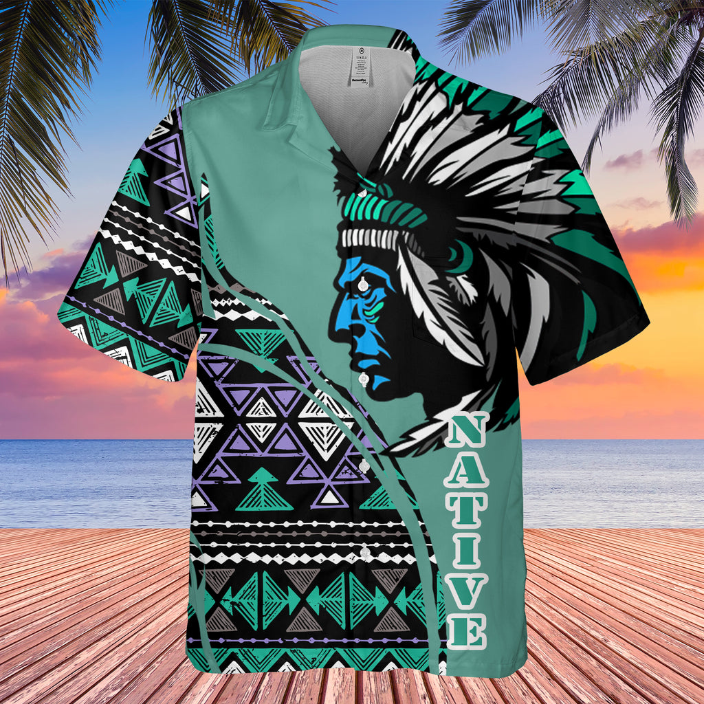 Powwow StoreGBHW000216 Tribe Design Native American Hawaiian Shirt 3D