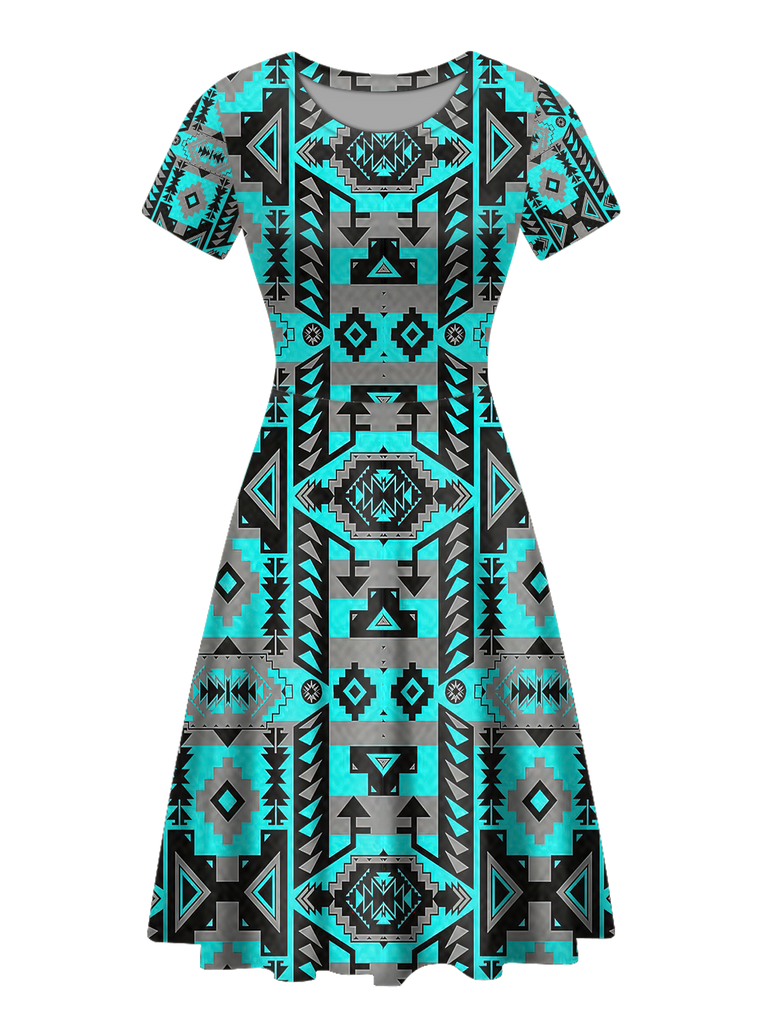 Powwow StoreGBNAT00626 Native Tribes Pattern Round Neck Dress