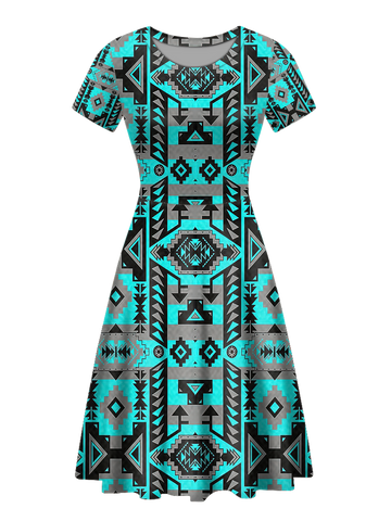 GB-NAT00626 Native Tribes Pattern Round Neck Dress