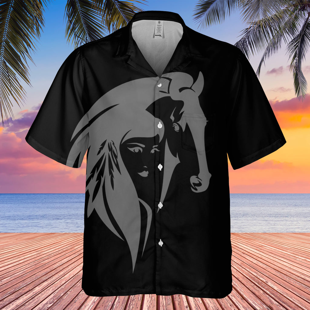 GB-HW0011421 Girl And Horse Native American Hawaiian Shirt 3D