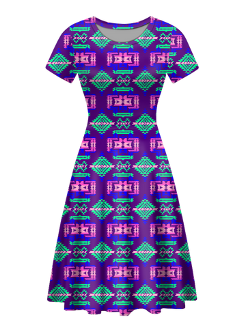 GB-NAT00628 Native Tribes Pattern Round Neck Dress
