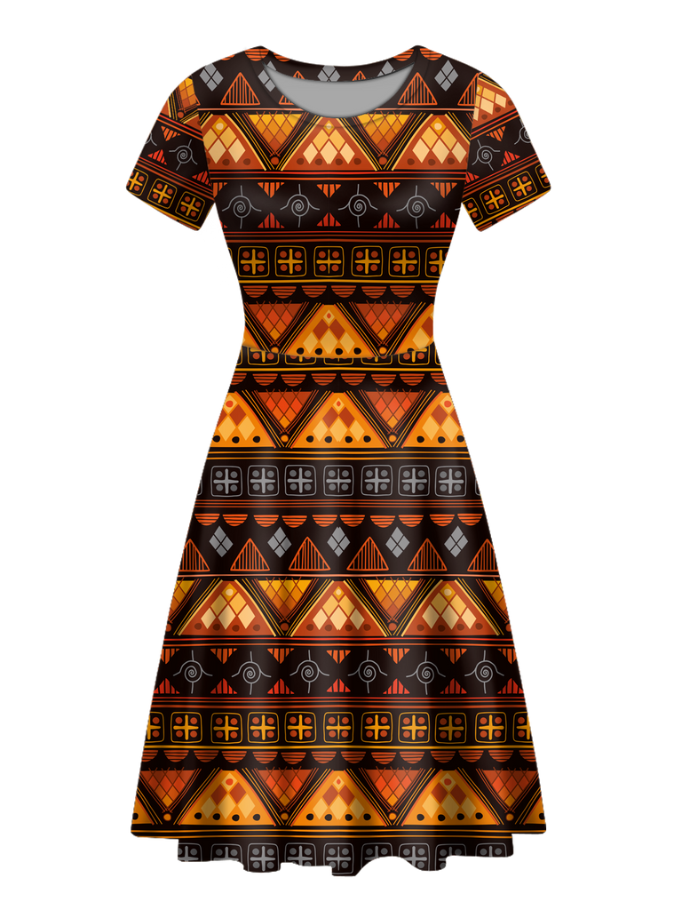 GB-NAT00644  Native Tribes Pattern Round Neck Dress