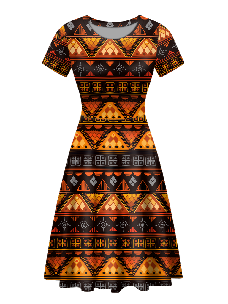 Powwow StoreGBNAT00644  Native Tribes Pattern Round Neck Dress