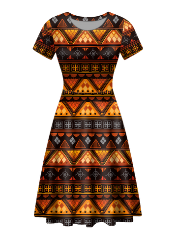 GB-NAT00644  Native Tribes Pattern Round Neck Dress