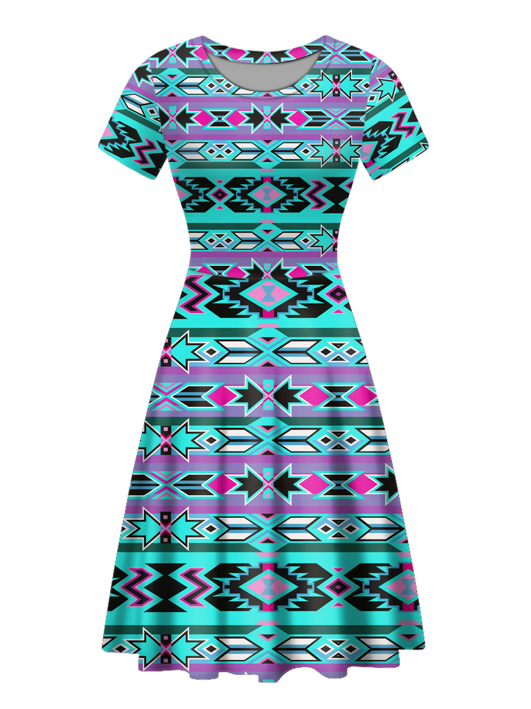 Powwow StoreGBNAT00645  Native Tribes Pattern Round Neck Dress