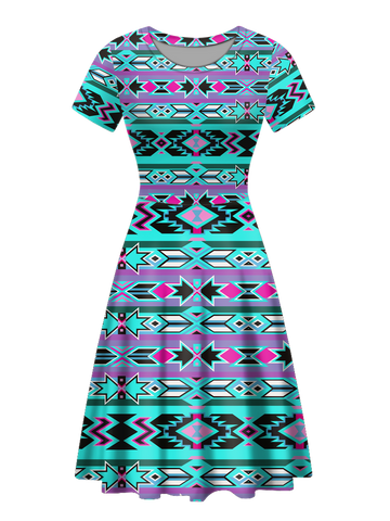 GB-NAT00645  Native Tribes Pattern Round Neck Dress