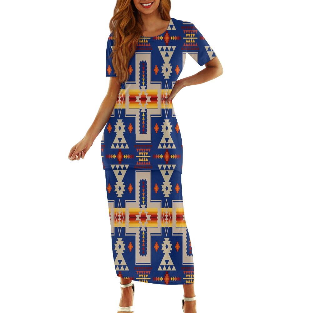 Powwow StoreGBNAT0006204  Pattern Native Guinea Style Maxi Dress Set