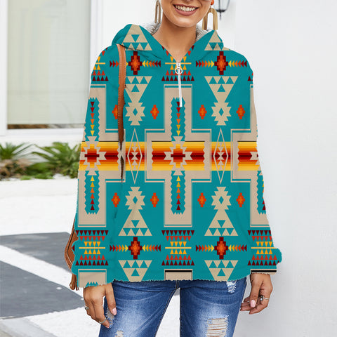 GB-NAT00062-05 Native American Women's Borg Fleece Hoodie With Half Zip