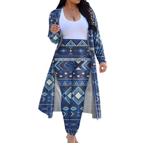 GB-NAT00407 Tribe Design Native American Cardigan Coat Long Pant Set