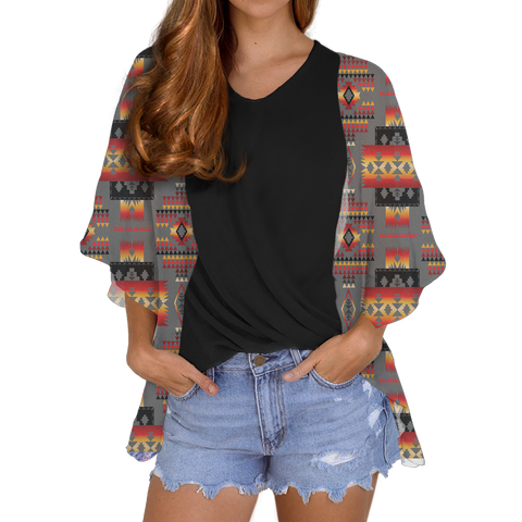 GB-NAT00046-11 Tribe Design Native Women's Cardigan Chiffon Shirt