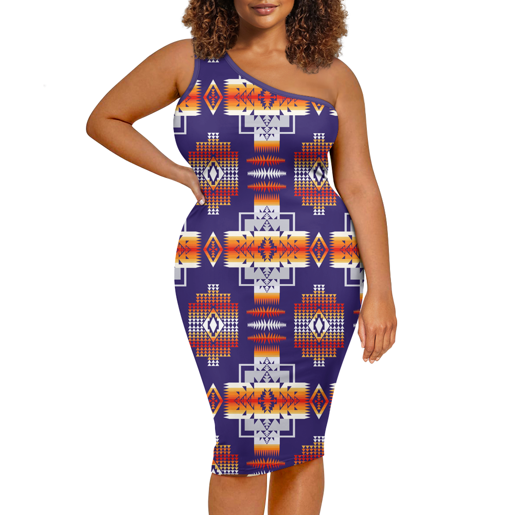 Powwow StoreGBNAT0004  Pattern Native Women's OneShoulder Slim Dress