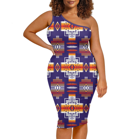 Powwow StoreGBNAT0004  Pattern Native Women's OneShoulder Slim Dress