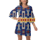 Powwow StoreGBNAT0006204 Native  Design Print Women's VNeck Dresss