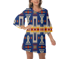 Powwow StoreGBNAT0006204 Native  Design Print Women's VNeck Dresss