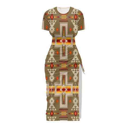 Powwow StoreGBNAT0006210 Pattern Native Women's Slit Sheath Dress