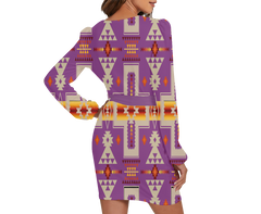 Powwow Storegb nat00062 07 pattern native long sleeve dress with waist belt